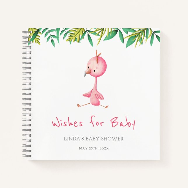 Wishes for Baby Flamingo Baby Shower Notebook (Front)