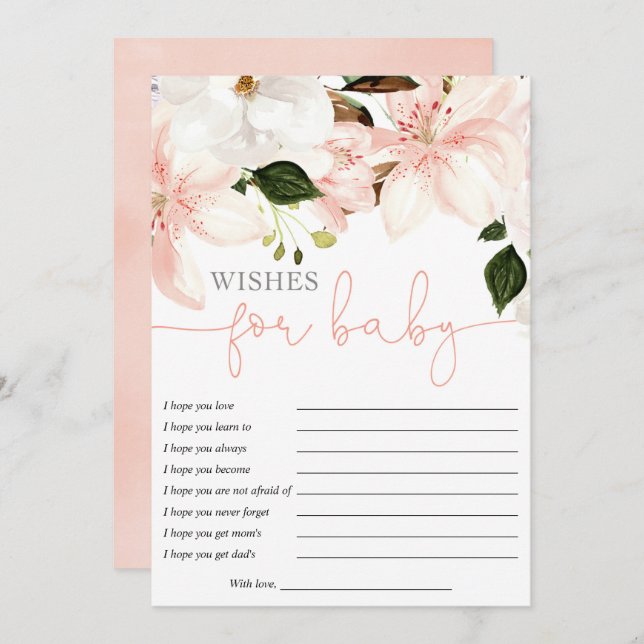 Wishes for Baby floral lilies girl baby shower Invitation (Front/Back)
