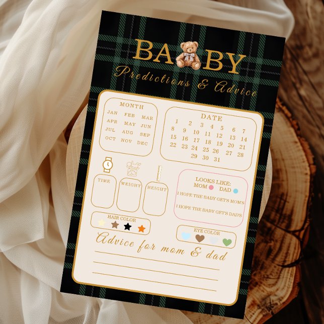Wishes for Baby Game Card Green Plaid Teddy Bear (Creator Uploaded)