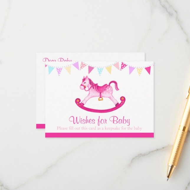 Wishes for baby - girl baby shower pink advice card (Front/Back In Situ)