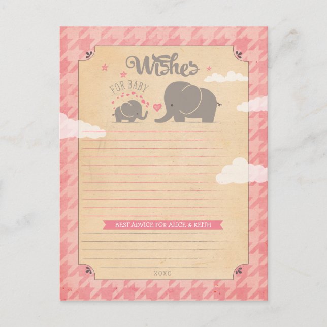 Wishes for Baby Girl - Elephant Advice Cards (Front)