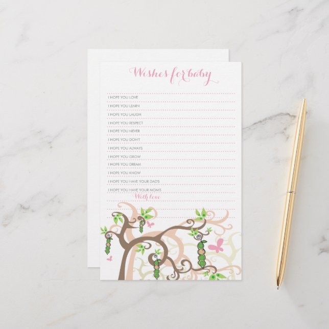 Wishes For Baby Girl Pea In A Pod Baby Shower Game (Front/Back In Situ)