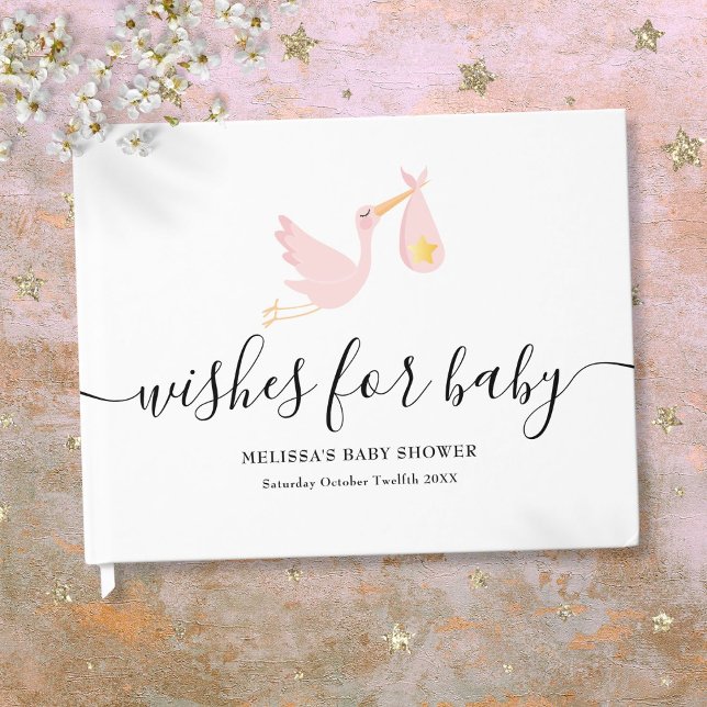 Wishes for Baby Girl Pink Stork Star Baby Shower Guest Book (Wishes for Baby Girl Pink Stork Star Baby Shower Guest Book)