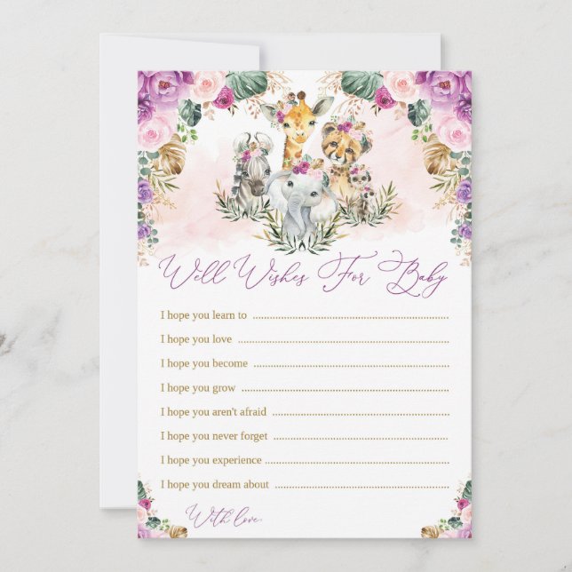 Wishes for Baby Girl Wild Safari Animals Game Card (Front)