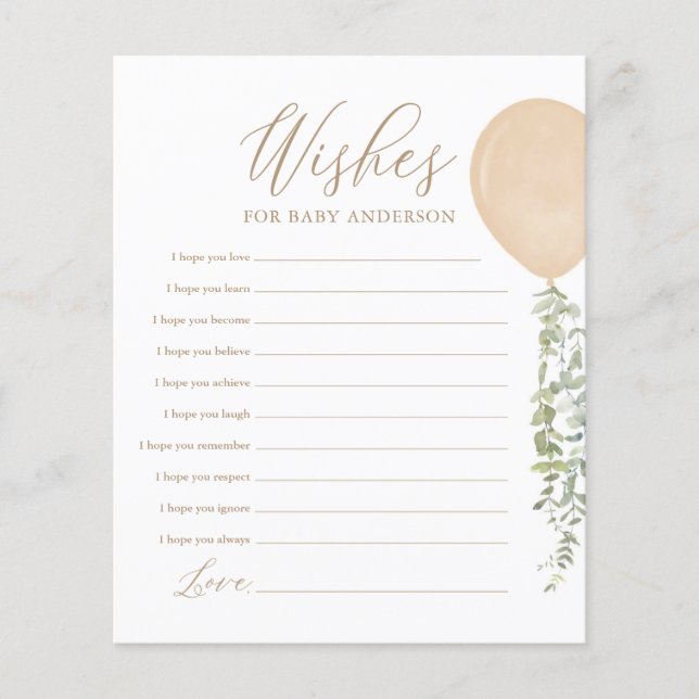 Wishes for Baby Gold Balloon Baby Shower Game (Front)