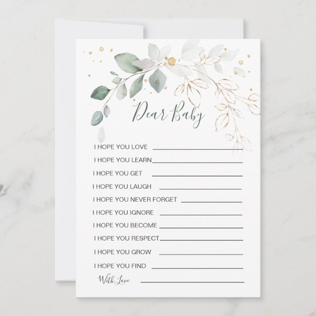 Wishes for Baby Green Gold Foliage Shower Game  Invitation (Front)