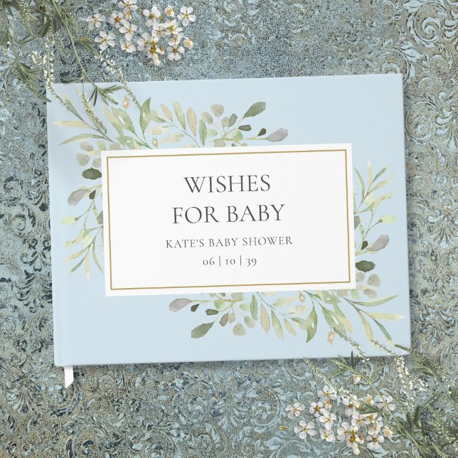 Wishes For Baby Greenery Boy Blue Baby Shower Guest Book (Wishes For Baby Greenery Boy Blue Baby Shower Guest Book)