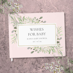 Wishes for Baby Greenery Girl Pink Baby Shower Guest Book