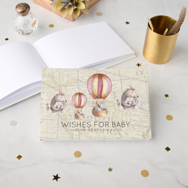 Wishes for Baby | Hot Air Balloon Baby Shower Guest Book (Front Open)