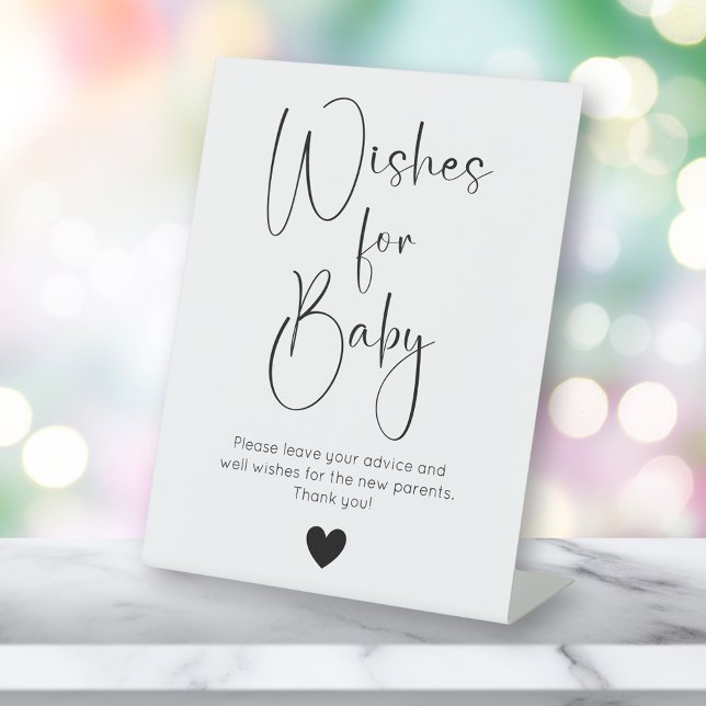 Wishes for Baby Modern Script Baby Shower Pedestal Sign (Creator Uploaded)