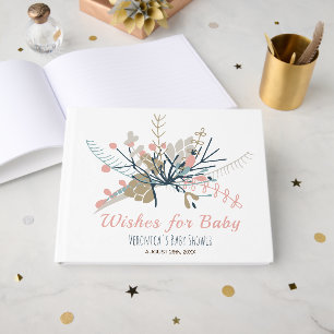 Wishes for Baby Peach Pastel Botanical Baby Shower Guest Book
