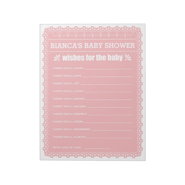 Wishes for Baby Pink Papel Picado Baby Shower Notepad (Rotated)