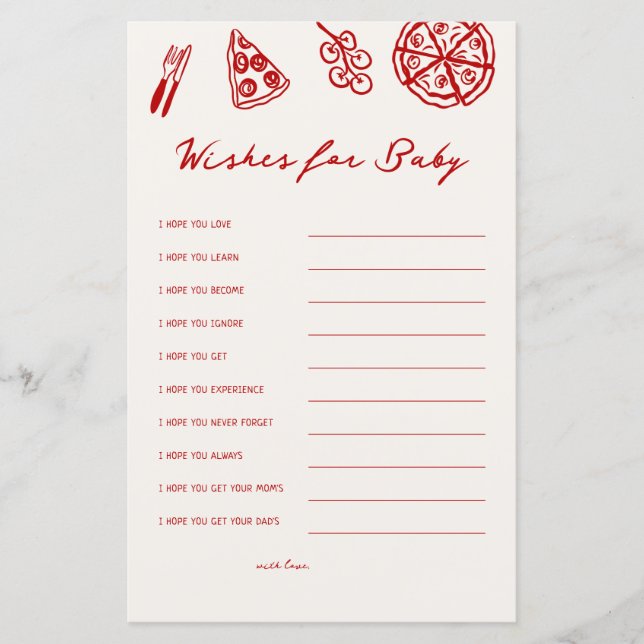 Wishes For Baby Pizza Baby Shower Games (Front)