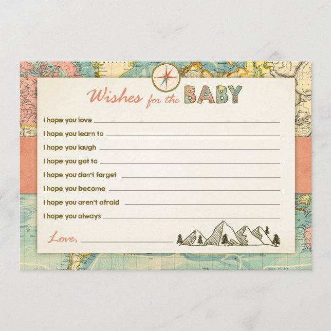 Wishes for baby shower Game Adventure Travel Advice Card (Front)