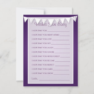 Wishes For Baby Shower Love Bunting Purple Advice Card