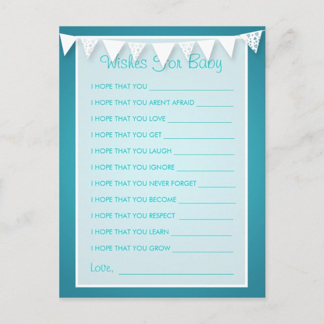 Wishes For Baby Shower Love Bunting  Turquoise Advice Card (Front)