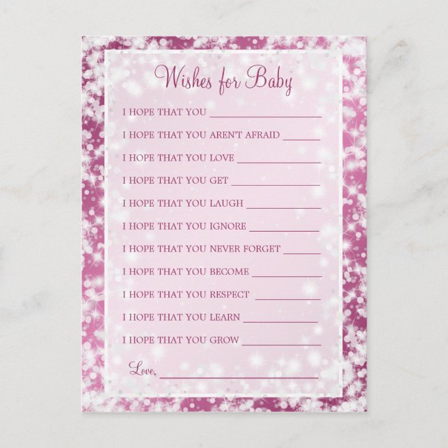 Wishes For Baby Shower Winter Sparkle Pink Invitation Postcard (Front)