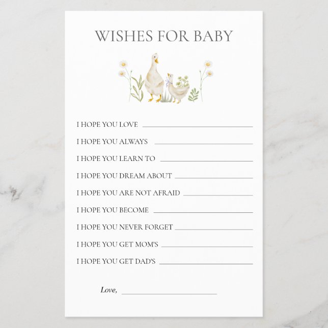 Wishes for Baby Silly Goose Baby Shower Game Flyer (Front)