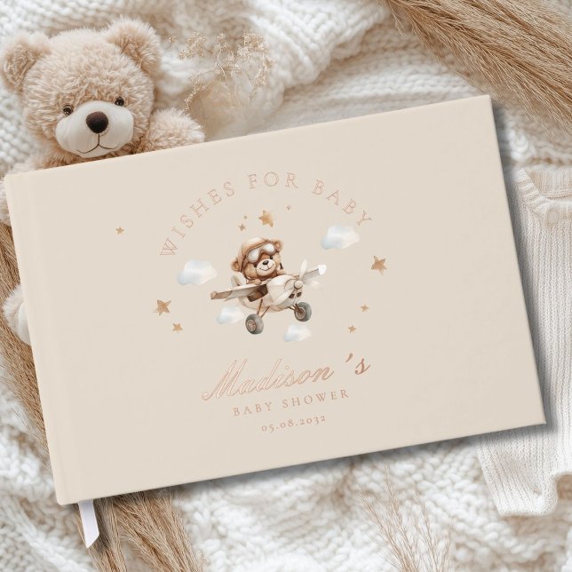 Wishes for Baby! Teddy Bear & Aeroplane Guest Book (Personalized "Wishes for Baby!" Teddy Bear & Airplane Foil Guest Book.)
