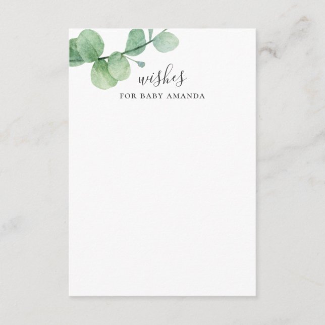 Wishes for baby. Watercolor eucalyptus advice Enclosure Card (Front)