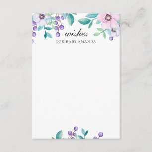 Wishes for baby. Watercolor purple floral advice Enclosure Card