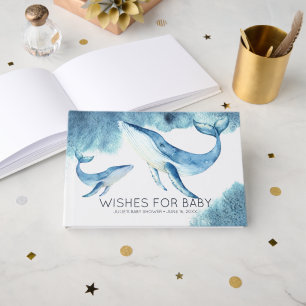 Wishes for Baby Watercolor Whales Baby Shower Guest Book
