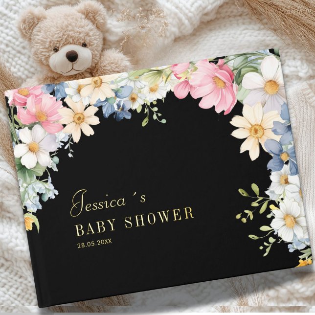 Wishes for Baby! Wildflower, Baby Shower Guest Book (Wishes for Baby! Wildflower, Custom Baby Shower Foil Guest Book.)