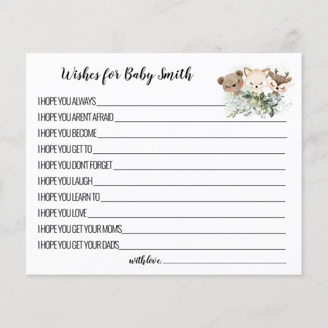 Wishes for Baby Woodland Animals Baby Shower card (Front)
