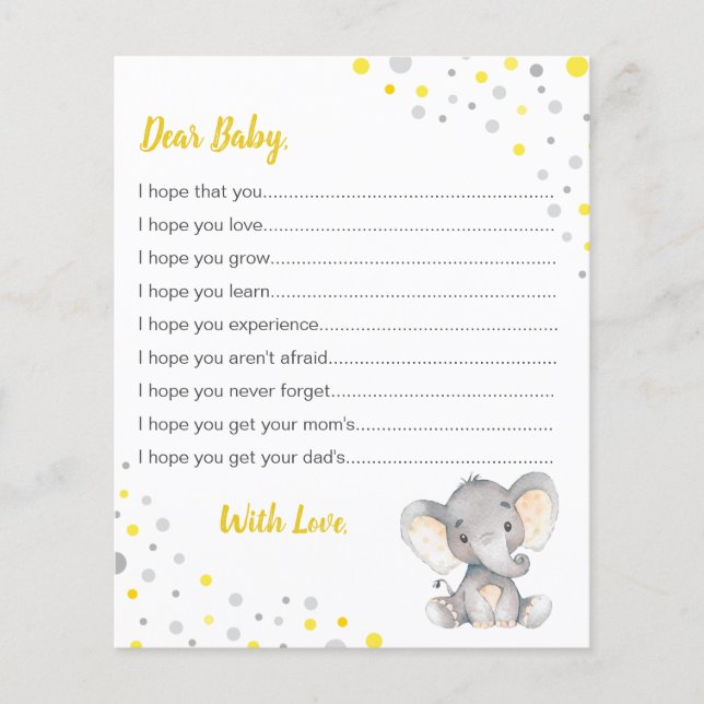 Wishes for Baby Yellow Grey Dot Elephant Shower (Front)