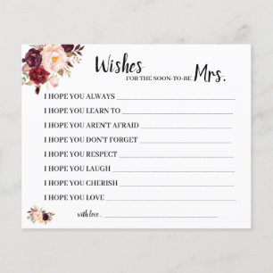 wishes for Soon to be Mrs Marsala Shower Card
