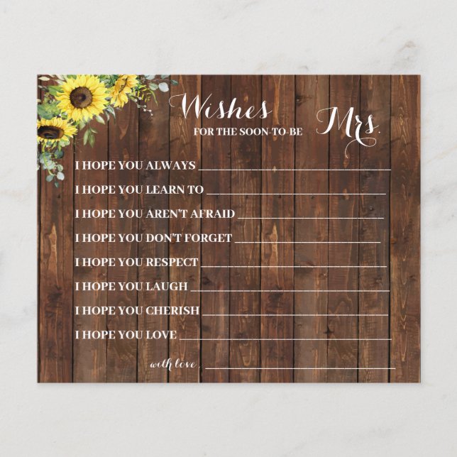 Wishes for Soon to be Mrs Sunflowers Shower Card (Front)