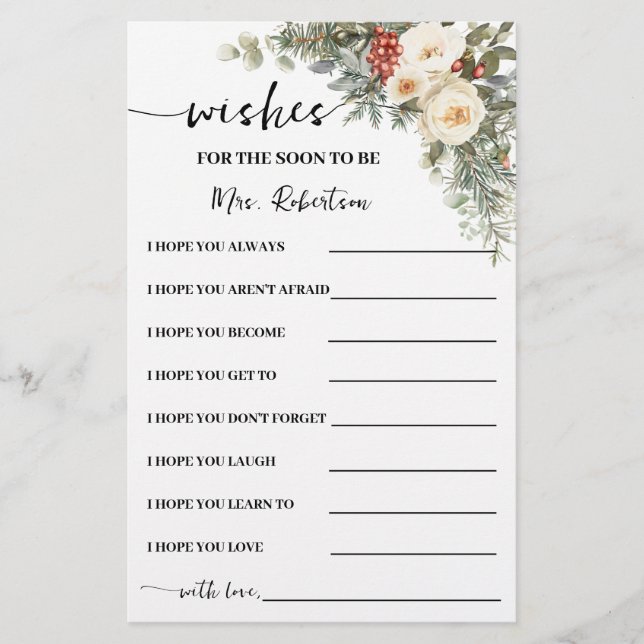 Wishes for Soon to be Mrs Winter Shower Card (Front)