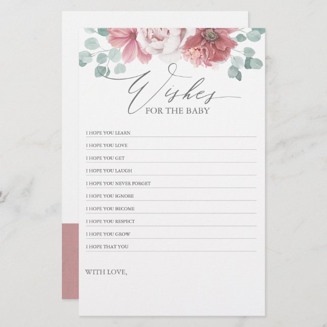 Wishes for the Baby - Baby Shower Fun Game Floral (Front/Back)