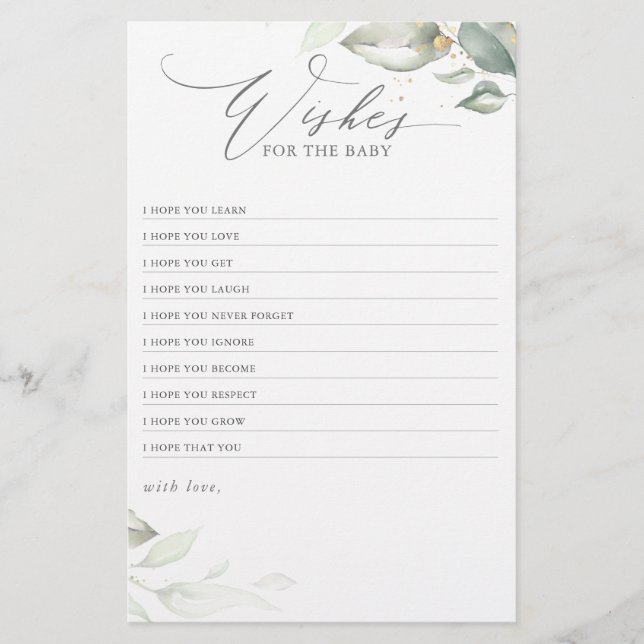 Wishes For The Baby Elegant Greenery Baby Shower (Front)