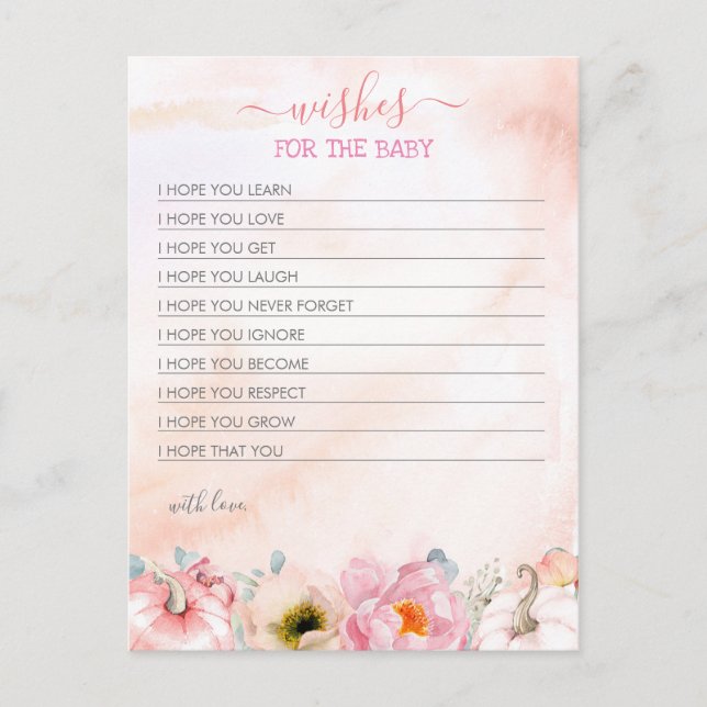 Wishes For The Baby Fall Pumpkin Girls Baby Shower Postcard (Front)