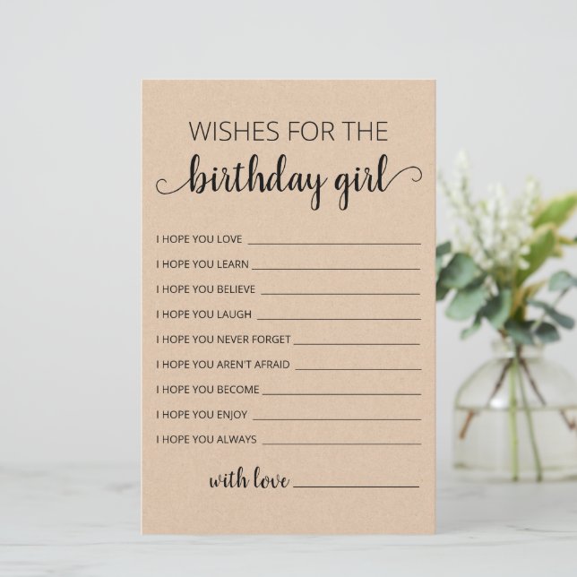 Wishes for the Birthday girl Birthday Party card (Standing Front)