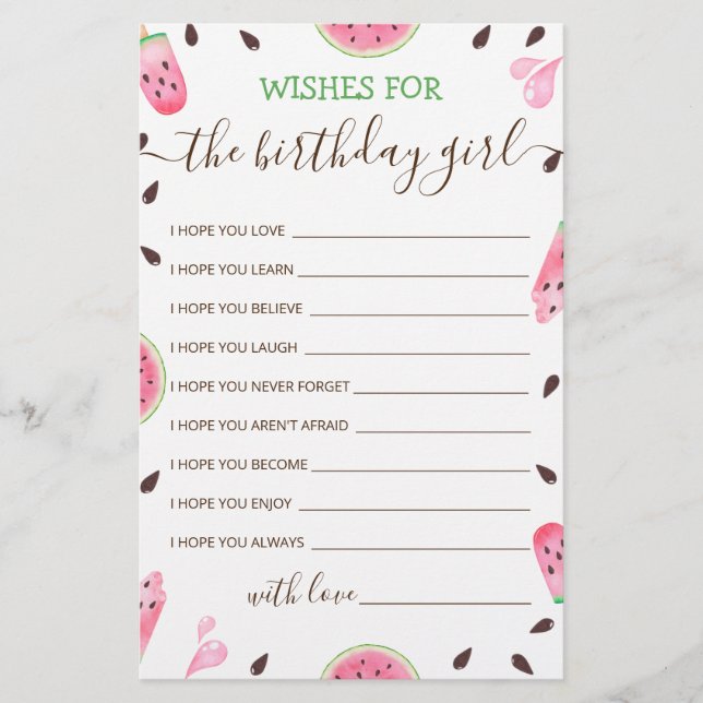 Wishes for the Birthday girl Birthday Party card (Front)