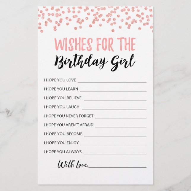 Wishes for the Birthday girl Birthday Party game (Front)