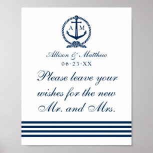 Wishes For the Mr and Mrs Navy Nautical Wedding Poster