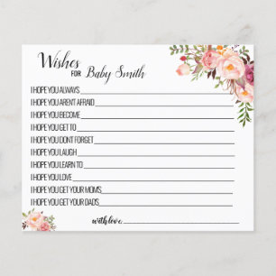 Wishes for the New Baby pink shower game card
