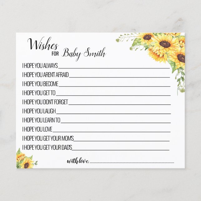 Wishes for the New Baby sunflower baby shower card (Front)