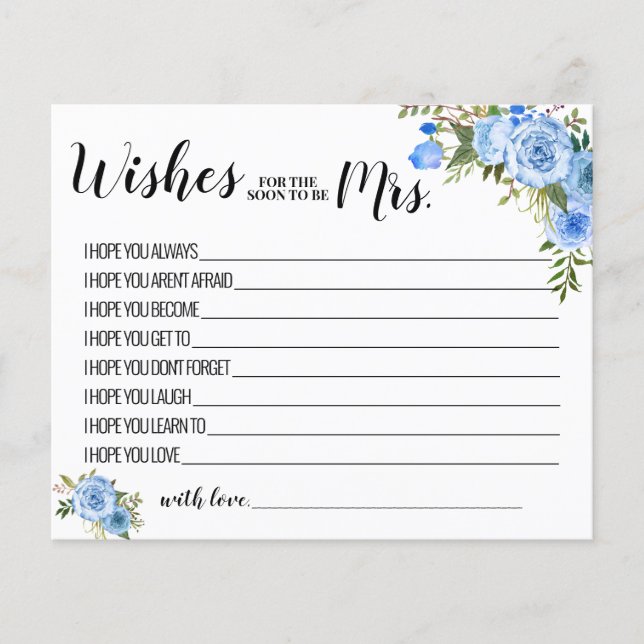 Wishes for the Soon to be Mrs Advice Card (Front)