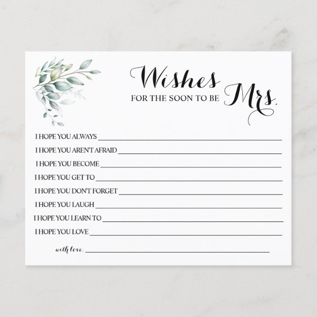 Wishes for the Soon to be Mrs Bridal Shower card (Front)