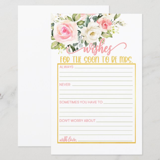 Wishes for the Soon to Be Mrs - Pink Floral & Gold (Front/Back)