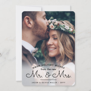 Wishes From New Mr & Mrs - Two Wedding Photos Xmas Holiday Card
