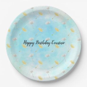Wishes White Yellow Dandelion Flowers Paper Plate