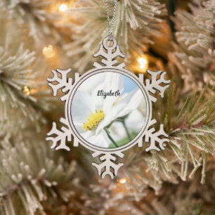 Wishes with White Daisies Personalised Snowflake Pewter Christmas Ornament