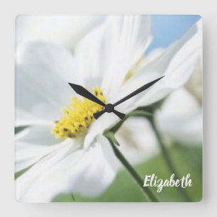 Wishes with White Daisies Personalised Square Wall Clock