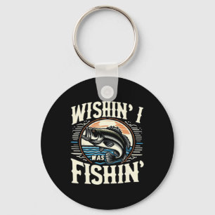 Wishin I Was Fishin Mens Funny Large Mouth B Fishi Key Ring