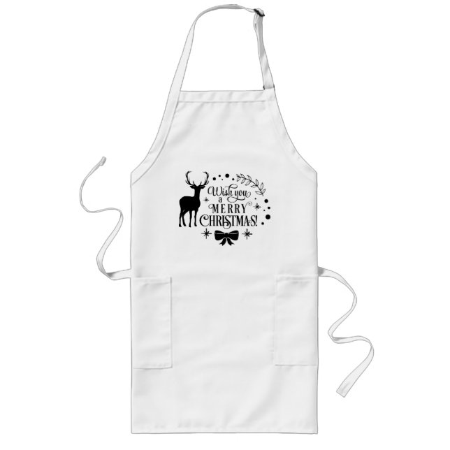 Wishing a Merry Christmas/Typography/Black Text Long Apron (Front)